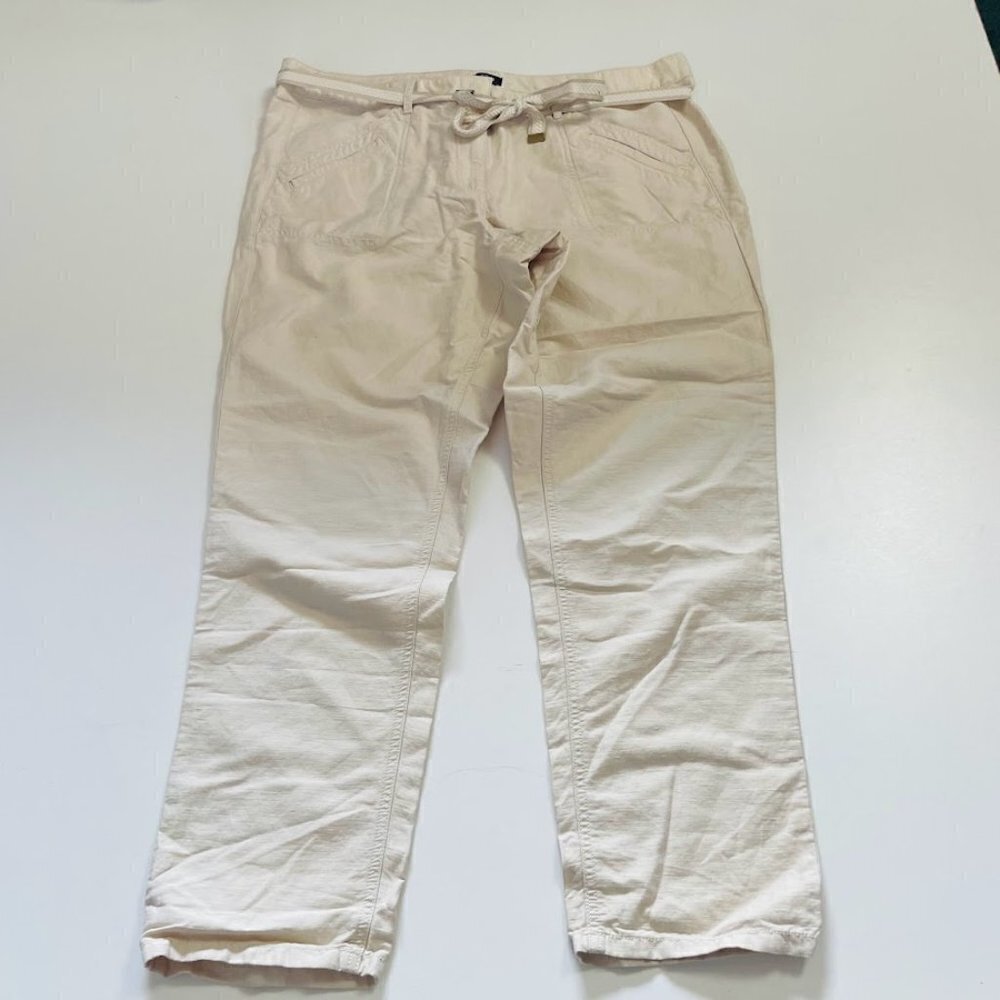 NWT Ann Taylor LOFT Pant Trouser Utility Linen Cotton Neutral Tan Belt Khaki